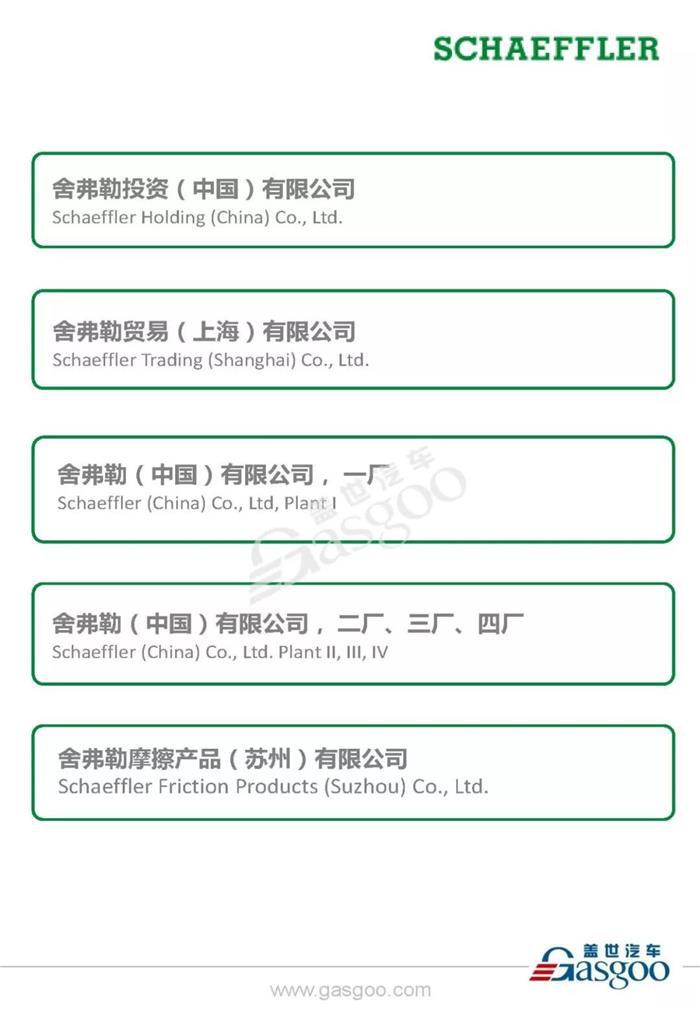 全球汽车行业发动机、变速箱和底盘知名生产商舍弗勒在华8家生产工厂布局