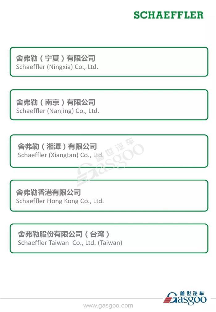 全球汽车行业发动机、变速箱和底盘知名生产商舍弗勒在华8家生产工厂布局