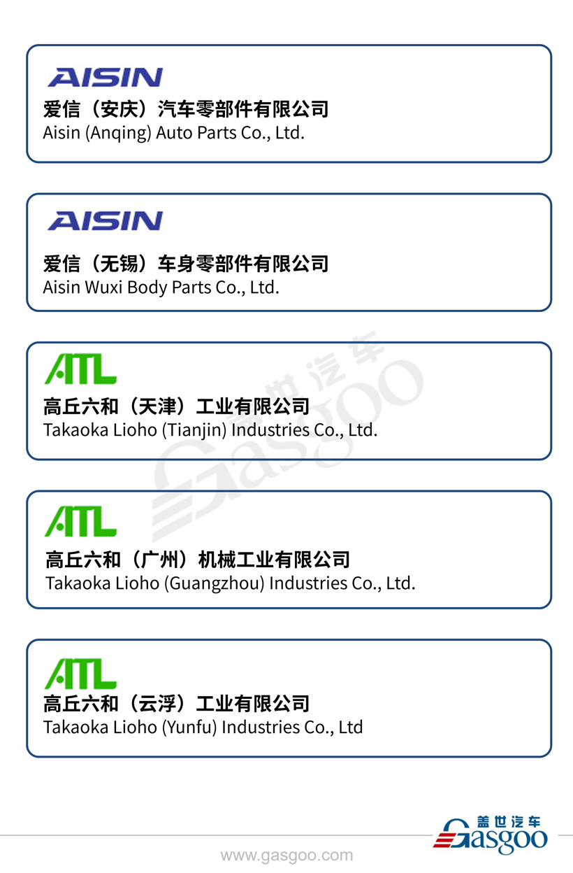 全球主流汽车零部件供应商——爱信集团在华产业布局图