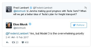 Model 3重心不改 马斯克推动Tesla Semi半挂卡车项目
