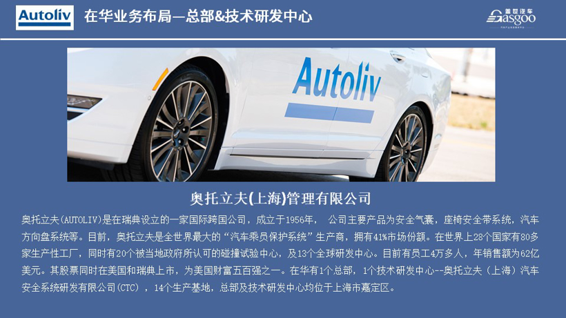奥托立夫2020在华生产研发布局 | 盖世整理