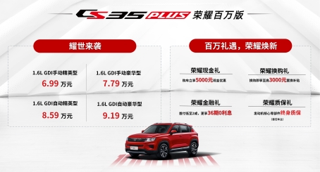 售价6.99万-11.99万元 长安CS35PLUS/CS75双车荣耀百万版上市
