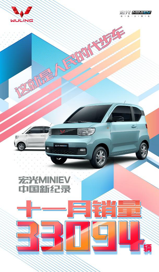 再破销量记录！宏光MINIEV 11月销量高达33094辆