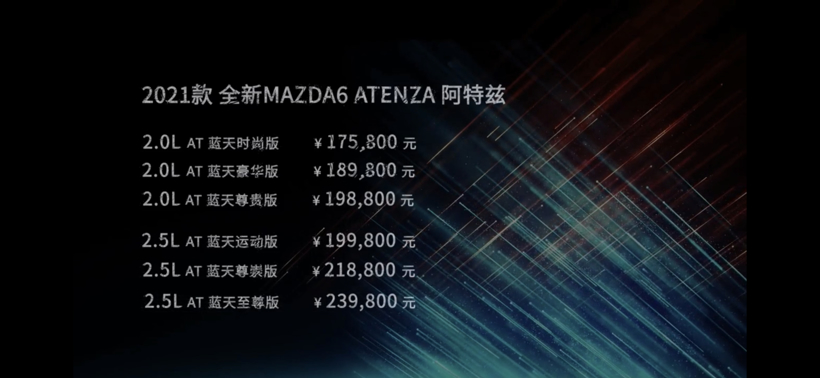 售17.58-23.98万元 2021款阿特兹上市